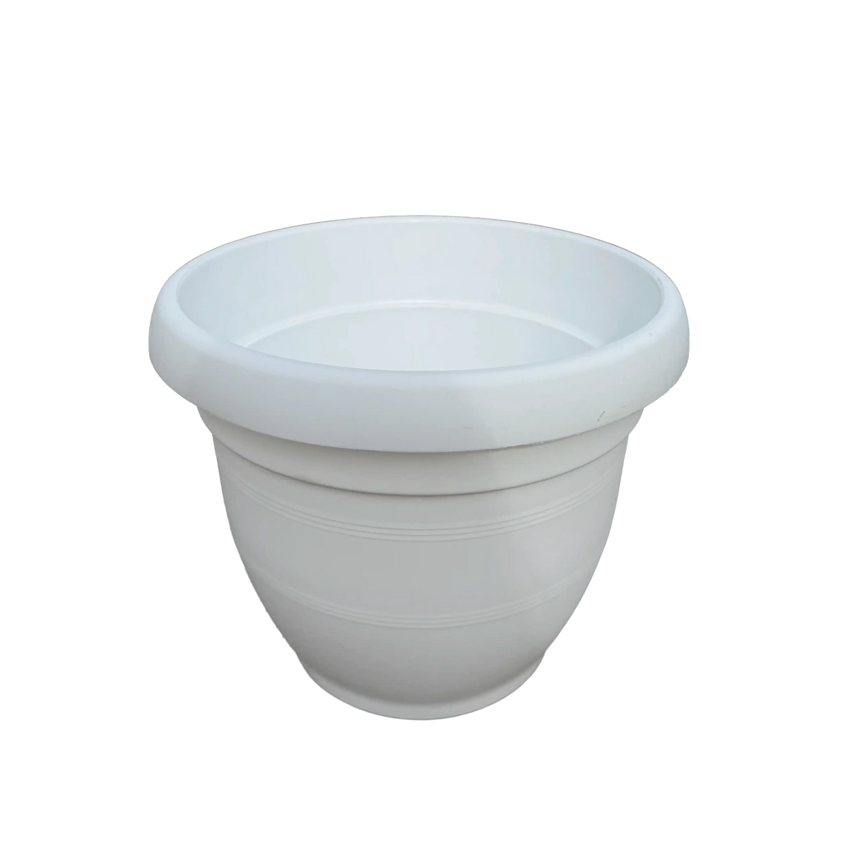 White plastic pot on a white background
