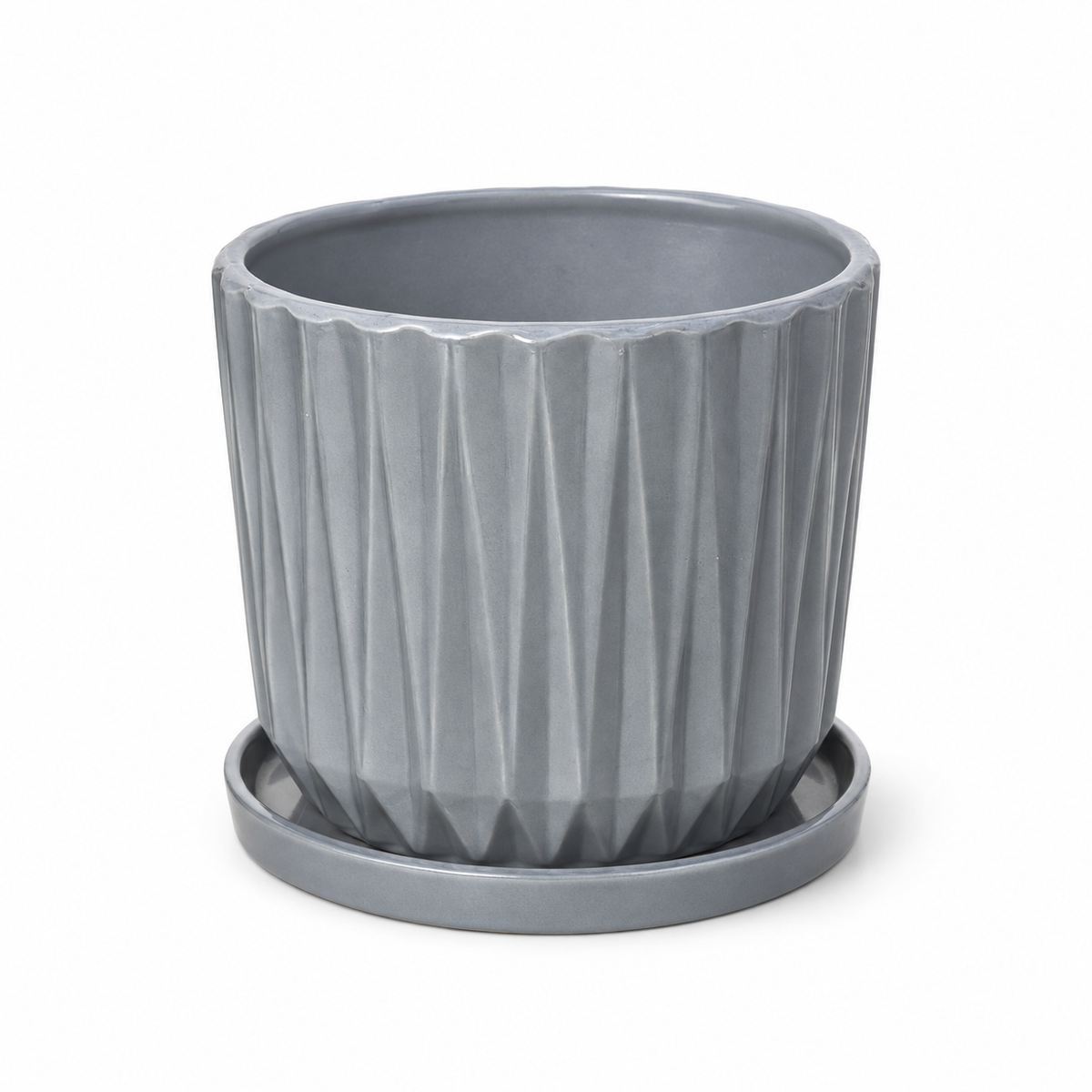 כד יהלום הפוך קרמיקה כפולה בינוני אפור — צילום סטודיו מלא על רקע לבן