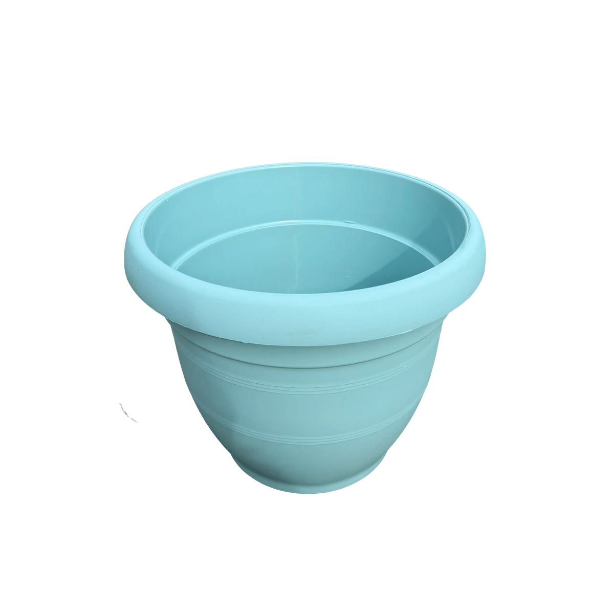 Light blue plastic pot on a white background