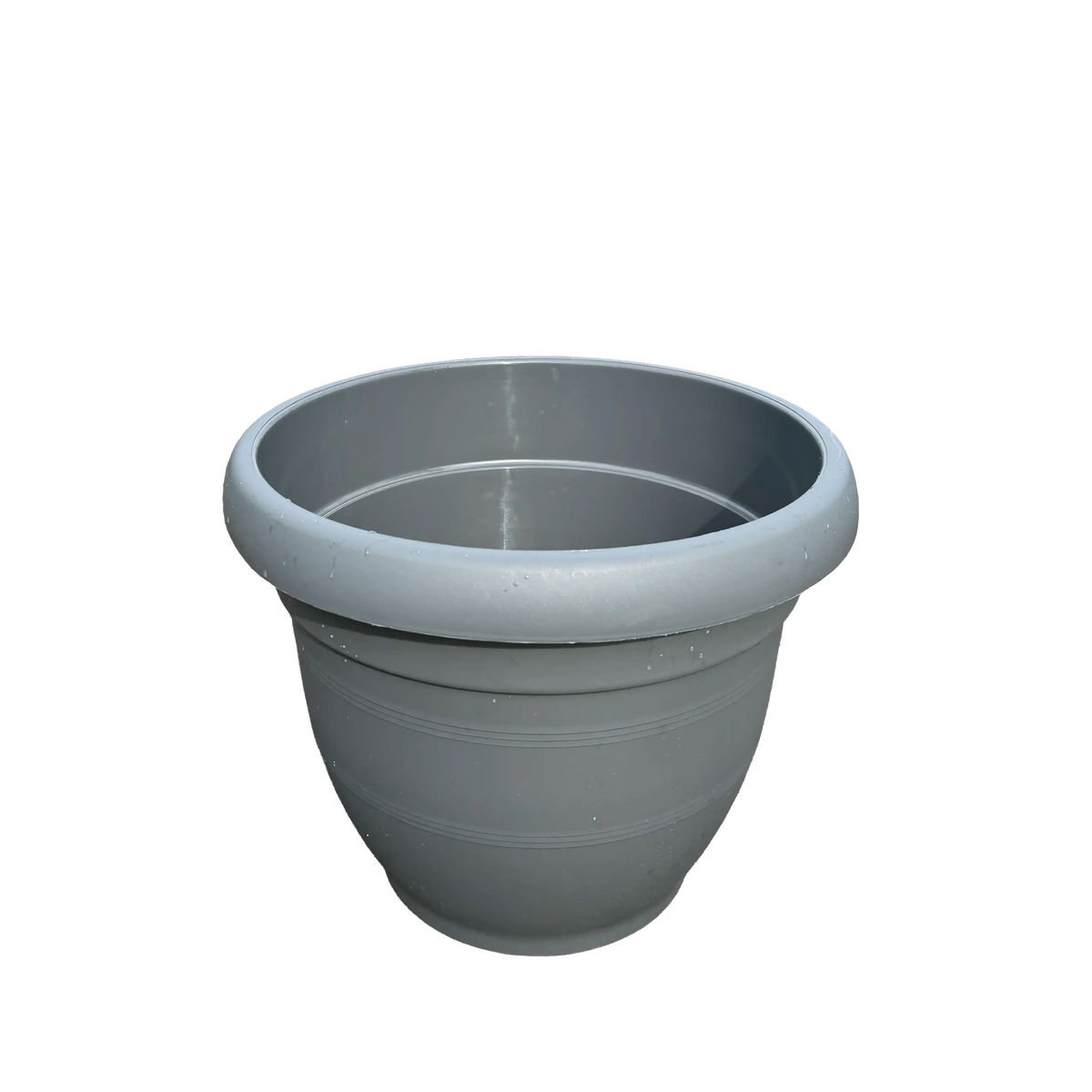 Gray plastic planter on a white background