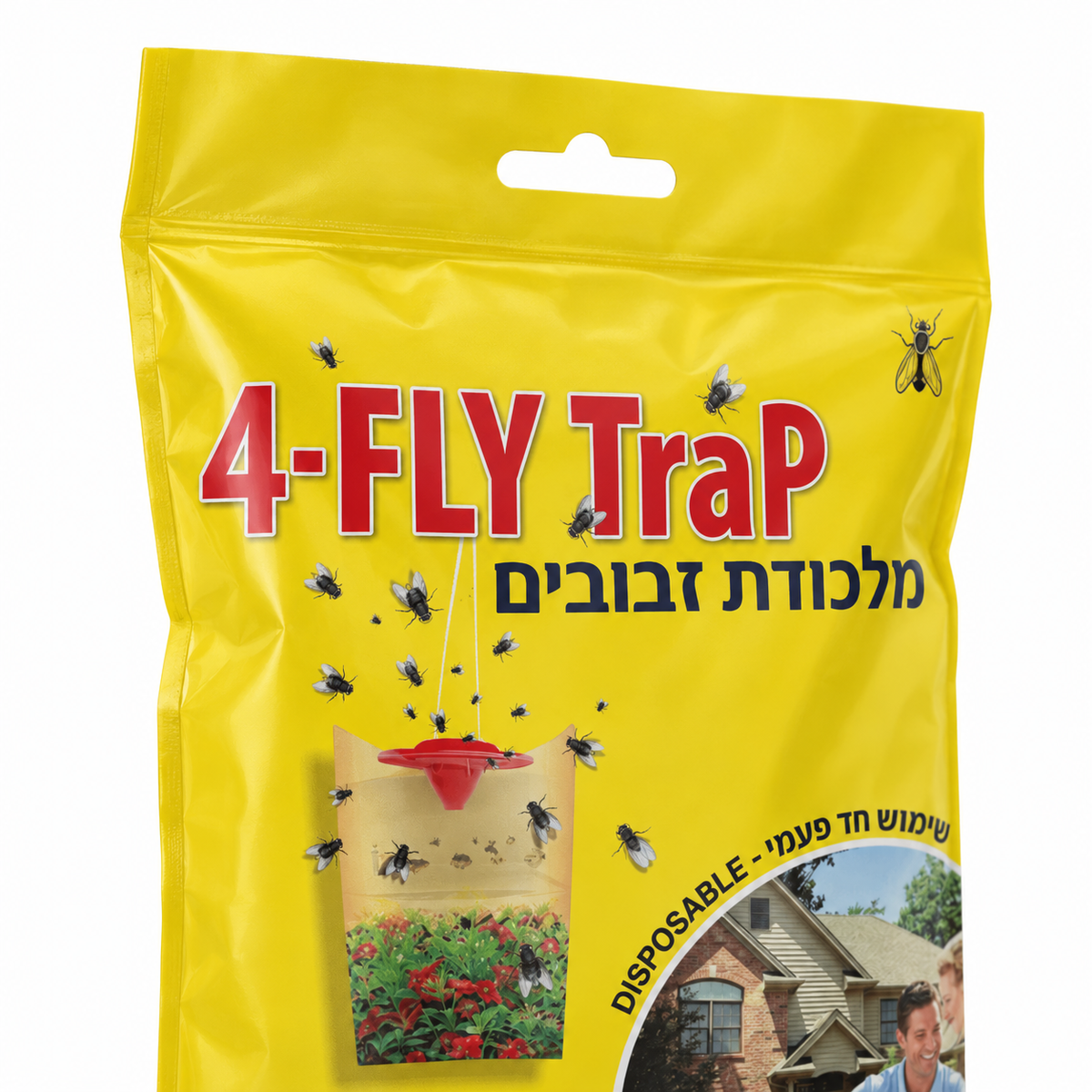 מלכודת זבובים FLY 4 — תקריב טבעי של האריזה ופתח התלייה