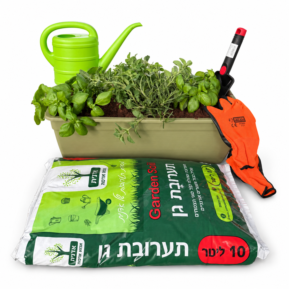 ערכת אדנית תבלינים מוכנה לשתילה – סטודיו על רקע לבן