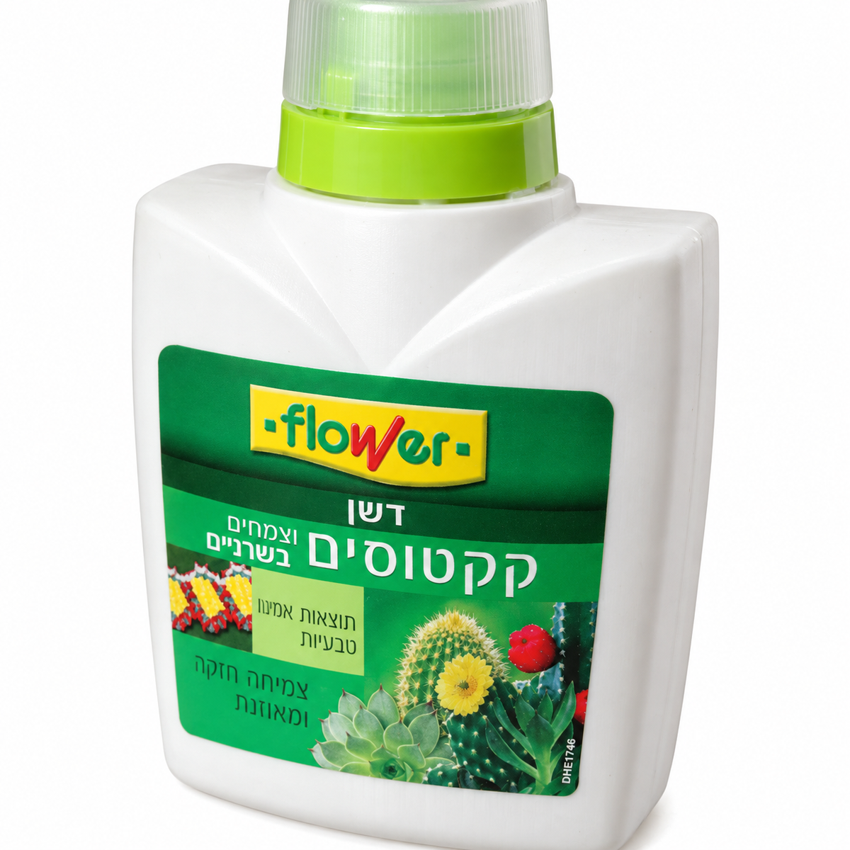 דשן נוזלי לקקטוסים וסוקולנטים Flower – 300 מ״ל – תקריב על רקע לבן
