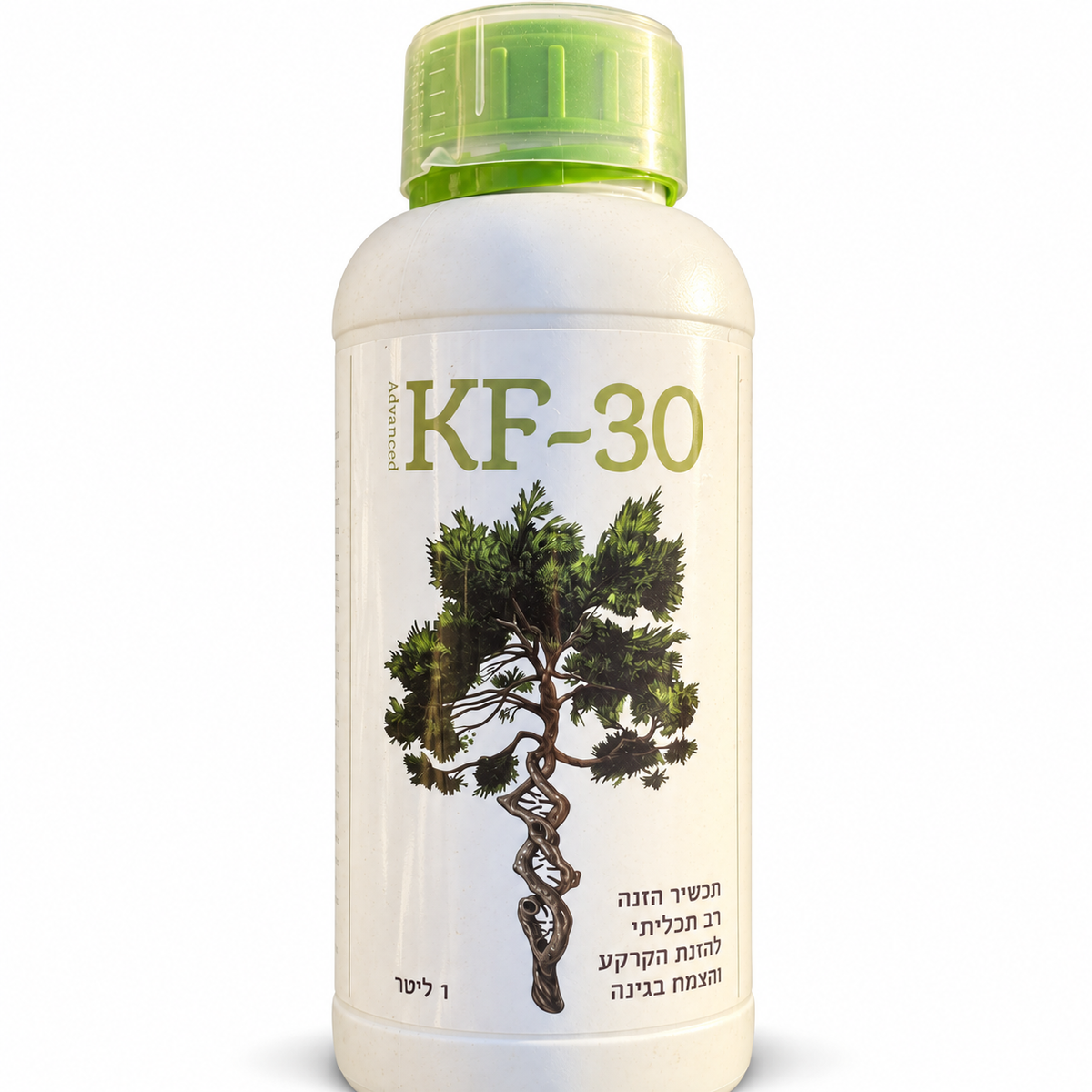 KF-30 1 liter front label closeup on white background